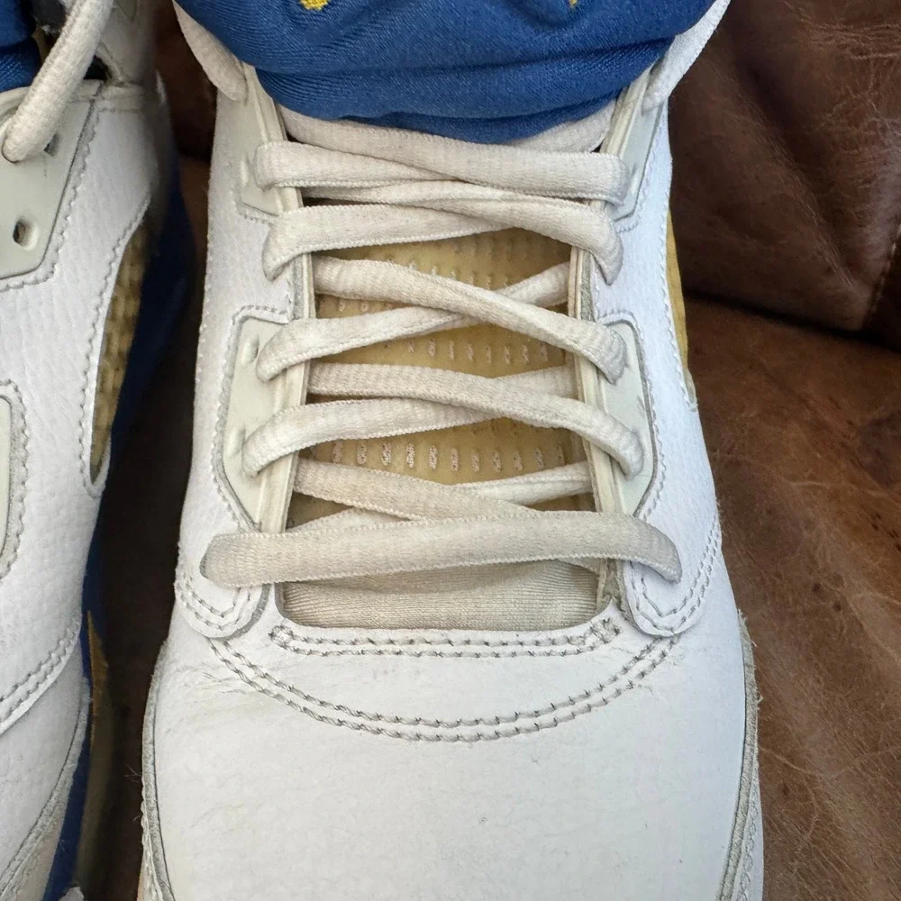 Jordan 5 Retro Laney White Blue Yellow‎ 440888-189 Boys Size 7Y Mens 7 2013